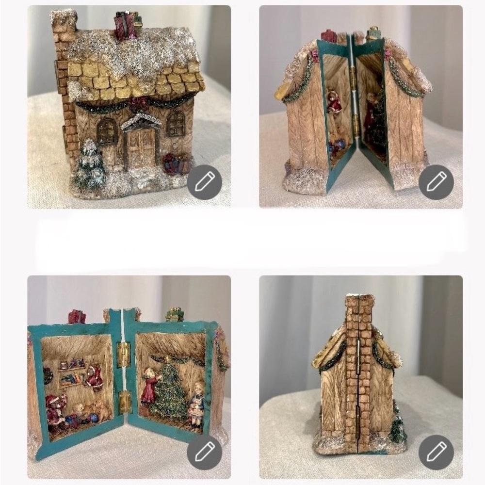 Vintage Winter Hinged House Christmas Decor Village Cottage Book Style